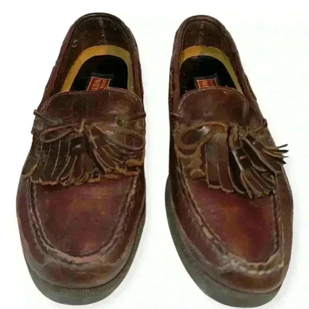 Vintage Sperry Top Sider Brown Leather Wetlands Men’s sz 9M slip on boat shoes